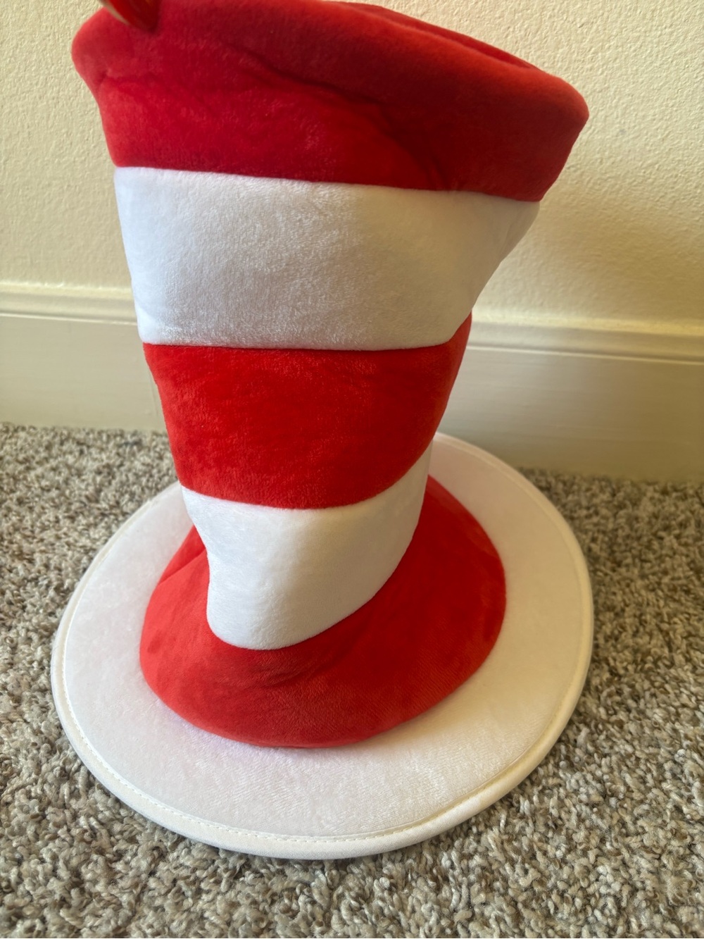 Dr.Seuss Red and White Striped Plush Party Top Hat - Festive Costume Accessory